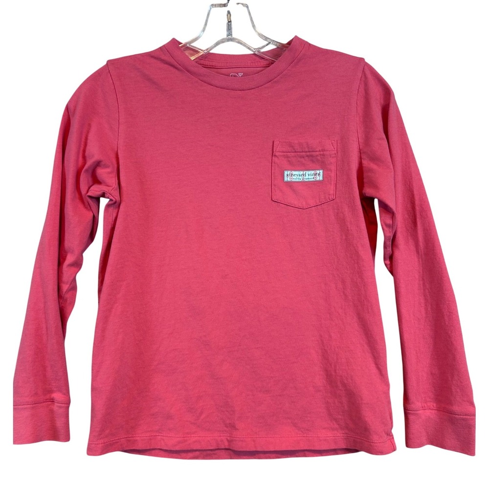 Vineyard Vines Kids Pink Hockey Graphic Long Sleeve Pocket T-Shirt Size‎ S 8-10